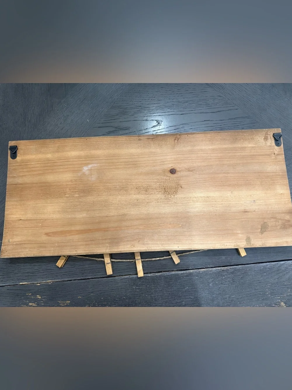 Laundry Wall Sign with Metal Letters and Clothespin Hooks - Rustic Brown 24x10